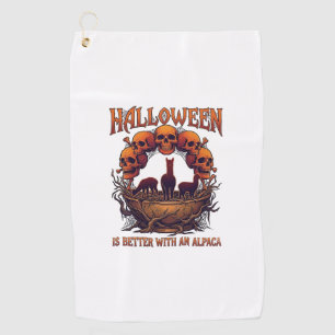 Halloween Is Better Alpaca Orange Skulls Spider We Golf Towel