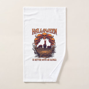 Halloween Is Better Alpaca Orange Skulls Spider We Hand Towel