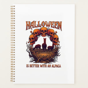 Halloween Is Better Alpaca Orange Skulls Spider We Planner