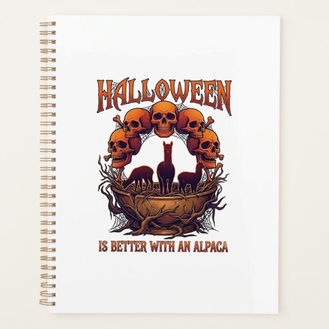 Halloween Is Better Alpaca Orange Skulls Spider We Planner (Front)