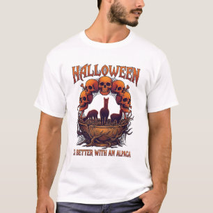 Halloween Is Better Alpaca Orange Skulls Spider We T-Shirt