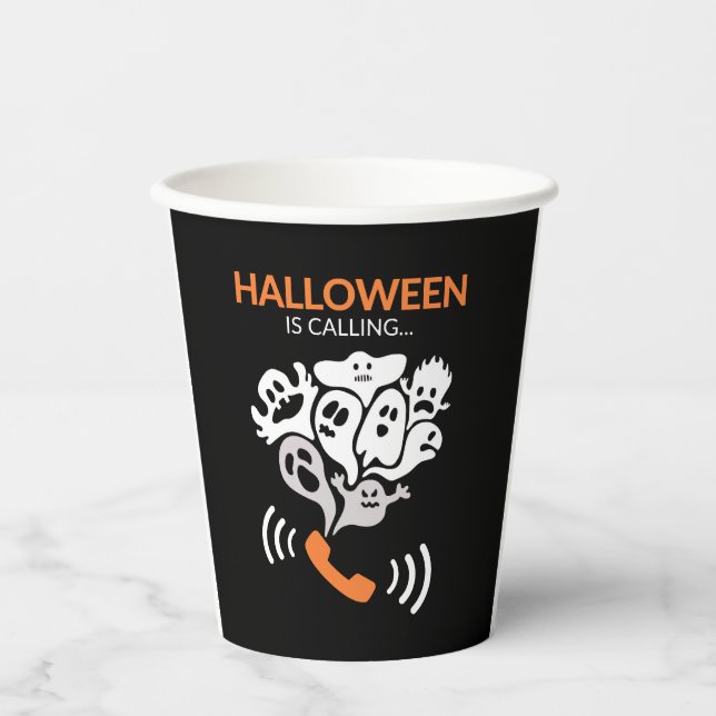 Halloween Is Calling Funny Halloween Boo Ghost Paper Cups (Front)