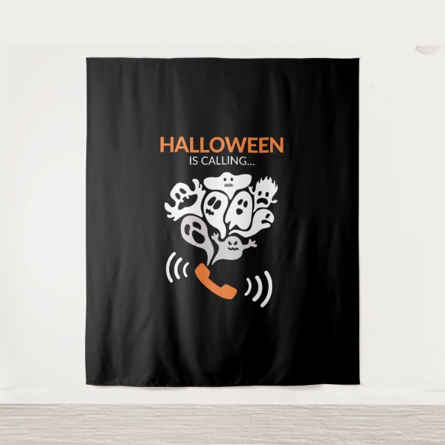Halloween Is Calling Funny Halloween Boo Ghost Tapestry (Front)