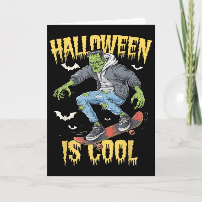 Halloween Is Cool Women Men Frankenstein Monster  Card (Front)