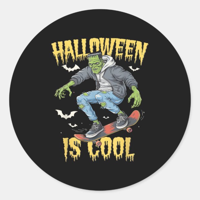 Halloween Is Cool Women Men Frankenstein Monster  Classic Round Sticker (Front)
