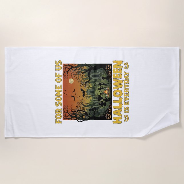 Halloween Is Everyday Graveyard Zombies Bonfire Pu Beach Towel (Front)