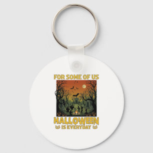 Halloween Is Everyday Graveyard Zombies Bonfire Pu Key Ring
