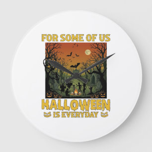 Halloween Is Everyday Graveyard Zombies Bonfire Pu Large Clock