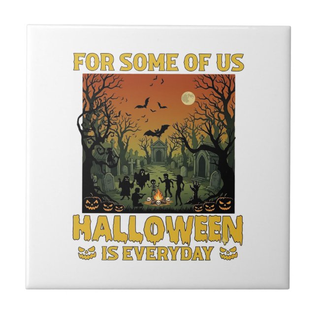 Halloween Is Everyday Graveyard Zombies Bonfire Pu Tile (Front)