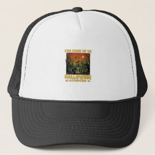Halloween Is Everyday Graveyard Zombies Bonfire Pu Trucker Hat