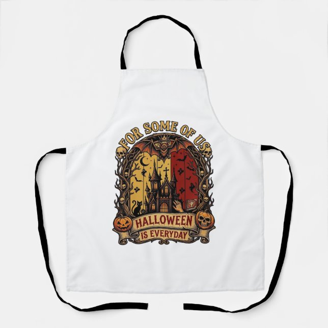 Halloween Is Everyday Haunted House Bats Pumpkins_ Apron (Front)