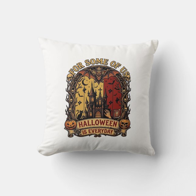 Halloween Is Everyday Haunted House Bats Pumpkins_ Cushion (Front)