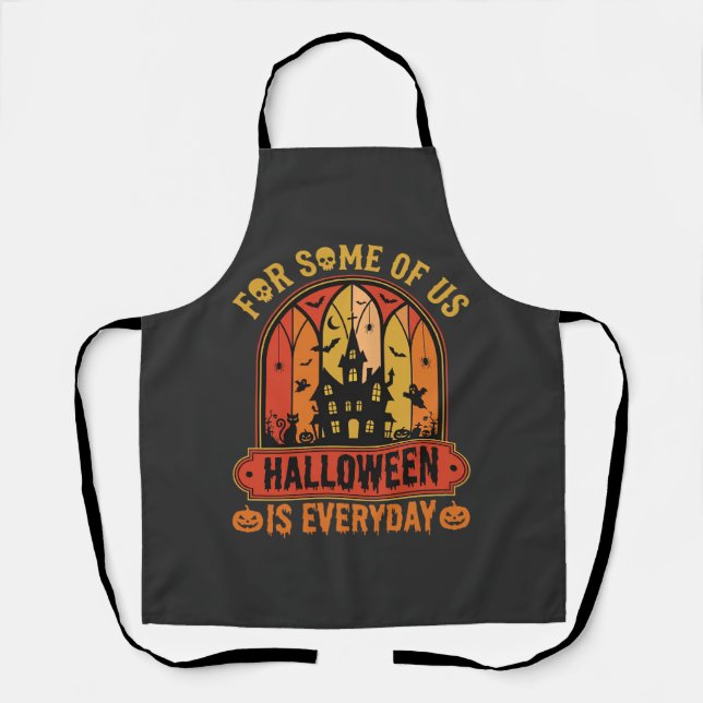 Halloween Is Everyday Haunted House Retro Apron (Front)