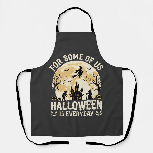 Halloween Is Everyday Haunted Moon Witch Silhouett Apron (Front)