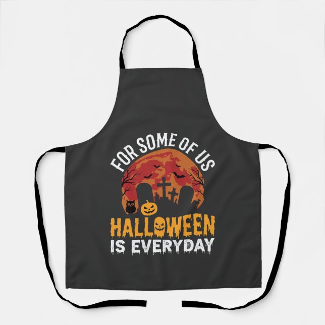 Halloween Is Everyday Spooky Graveyard Moon Apron (Front)