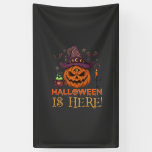 Halloween Is Here Pumpkin Witch Hat Magic Cauldron Banner