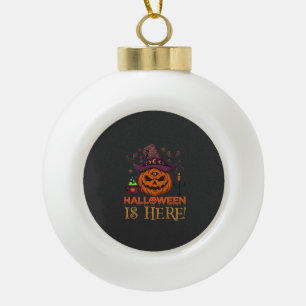 Halloween Is Here Pumpkin Witch Hat Magic Cauldron Ceramic Ball Christmas Ornament
