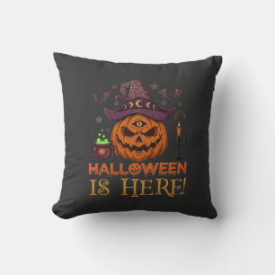 Halloween Is Here Pumpkin Witch Hat Magic Cauldron Cushion