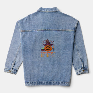 Halloween Is Here Pumpkin Witch Hat Magic Cauldron Denim Jacket
