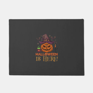 Halloween Is Here Pumpkin Witch Hat Magic Cauldron Doormat