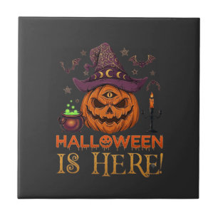 Halloween Is Here Pumpkin Witch Hat Magic Cauldron Tile