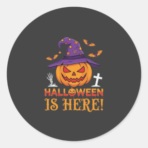 Halloween Is Here Witch Pumpkin Vector Classic Round Sticker
