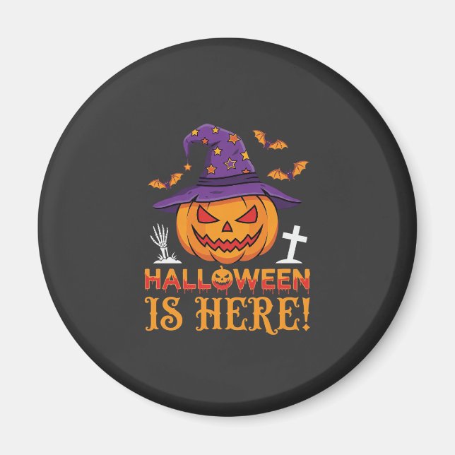 Halloween Is Here Witch Pumpkin Vector Magnet (Front)