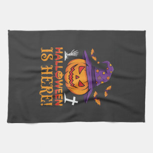 Halloween Is Here Witch Pumpkin Vector Tea Towel