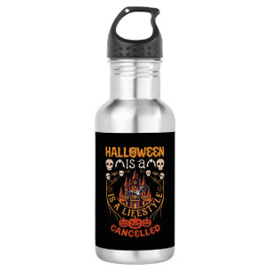 Halloween Is Lifestyle Cancelled Castle Skulls Pum 532 Ml Water Bottle