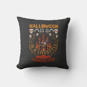 Halloween Is Lifestyle Cancelled Castle Skulls Pum Cushion