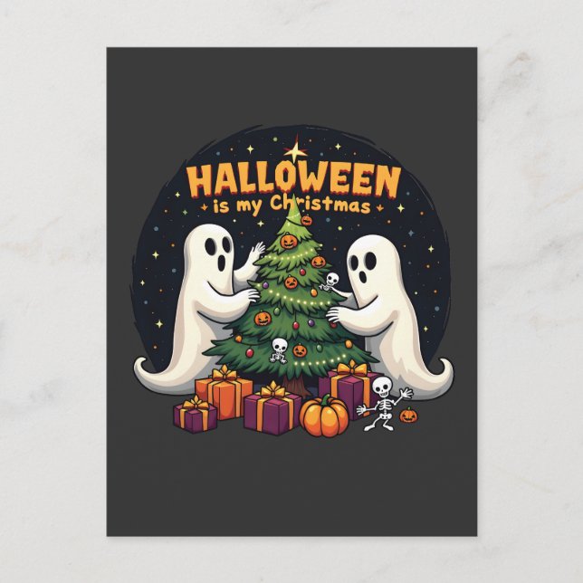 Halloween is my Christmas Funny Ghost Xmas Santa Announcement Postcard (Front)