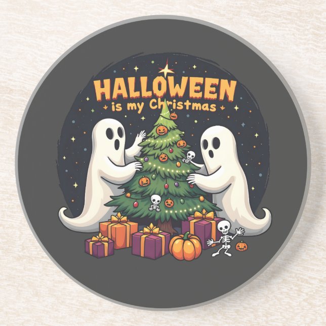 Halloween is my Christmas Funny Ghost Xmas Santa Coaster (Front)