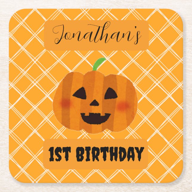  Halloween Jack-o'-Lantern Birthday Party Coaster (Front)