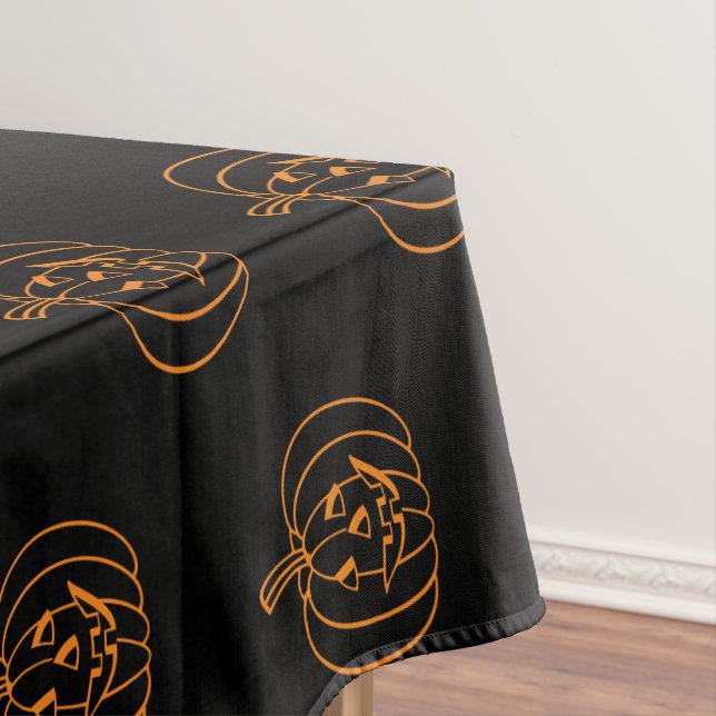 Halloween jack o lantern black and orange pattern tablecloth (In Situ)