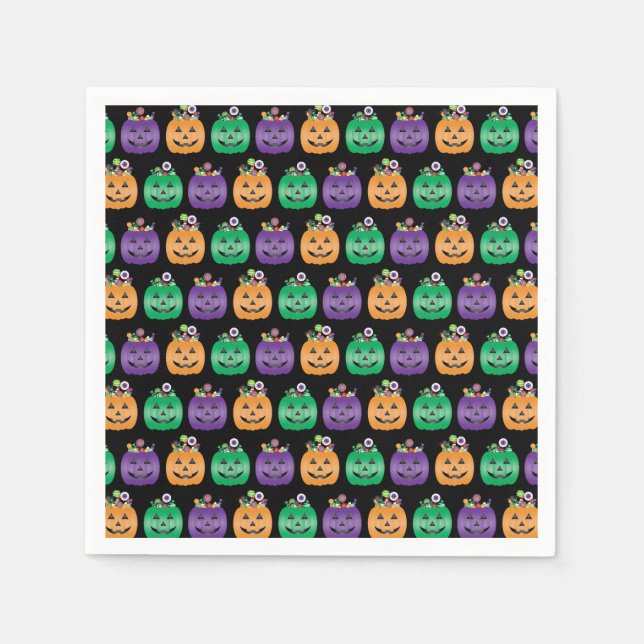 Halloween Jack O Lantern Candy Pail Napkin (Front)