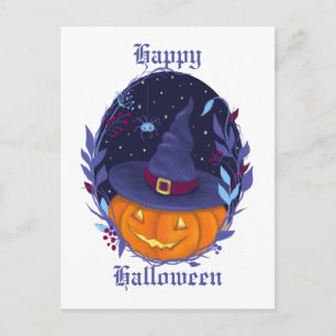      Halloween Jack o lantern Floral Wreath Postcard
