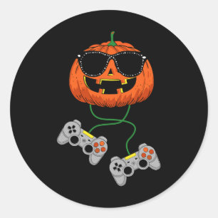 Halloween Jack O Lantern Gamer Boys Kids Men Fun H Classic Round Sticker
