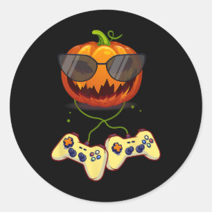 Halloween Jack O Lantern Gamer Boys Kids Men Funny Classic Round Sticker