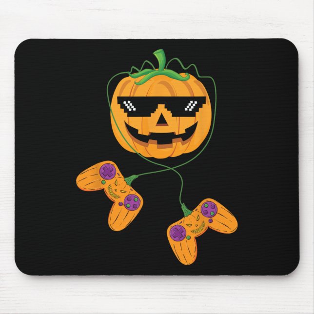 Halloween Jack O Lantern Gamer Boys Kids Men Funny Mouse Mat (Front)
