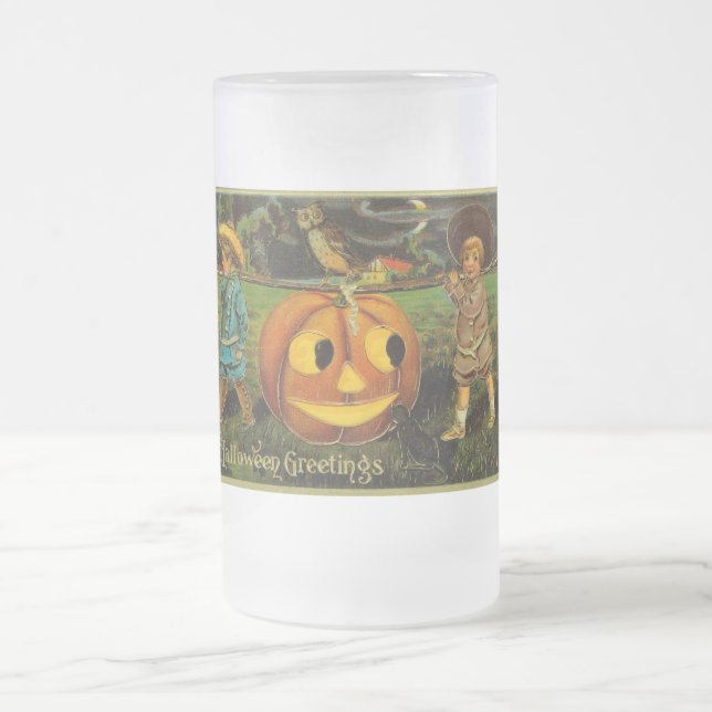 Halloween Jack-o-Lantern Harvest Night by Kids   Frosted Glass Beer Mug (Center)