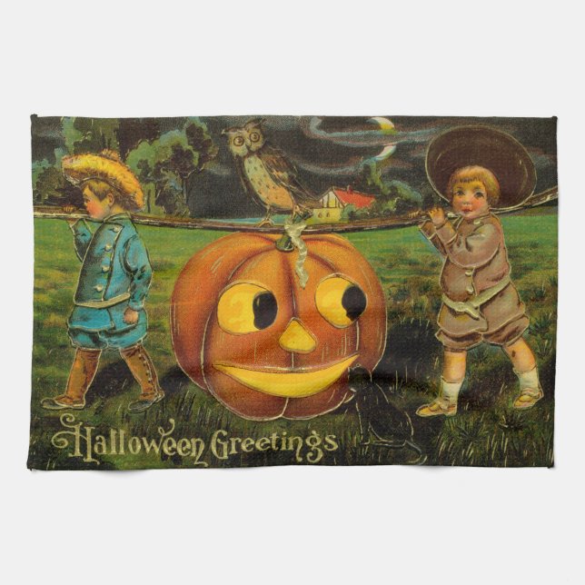 Halloween Jack-o-Lantern Harvest Night by Kids   Tea Towel (Horizontal)