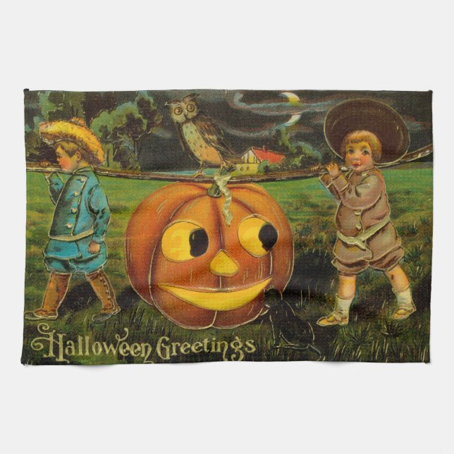 Halloween Jack-o-Lantern Harvest Night by Kids   Tea Towel (Horizontal)