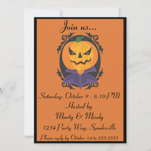 Halloween Jack-o-lantern Head Portrait Invitation