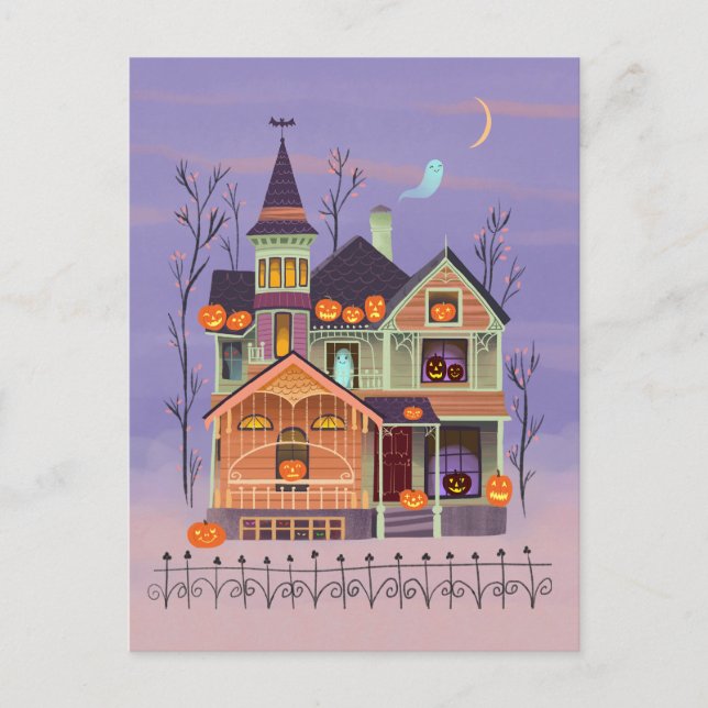 Halloween Jack-o'-lantern House Postcard (Front)