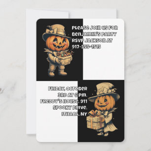 Halloween Jack o Lantern in Black Invitation