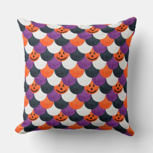 Halloween Jack-o’-Lantern Mermaid Scales Pattern Cushion