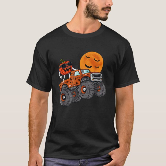 Halloween Jack O Lantern Monster Truck Toddler Boy T-Shirt (Front)