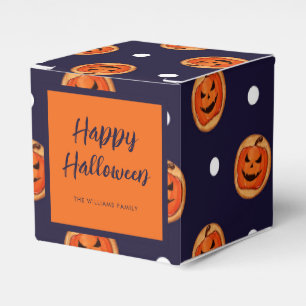 Halloween Jack-O-Lantern Navy Polka Dots Custom Favour Box