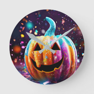 Halloween Jack O’Lantern Neon Pop Art Round Clock