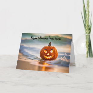 Halloween Jack-o-Lantern On The Beach Holiday Card